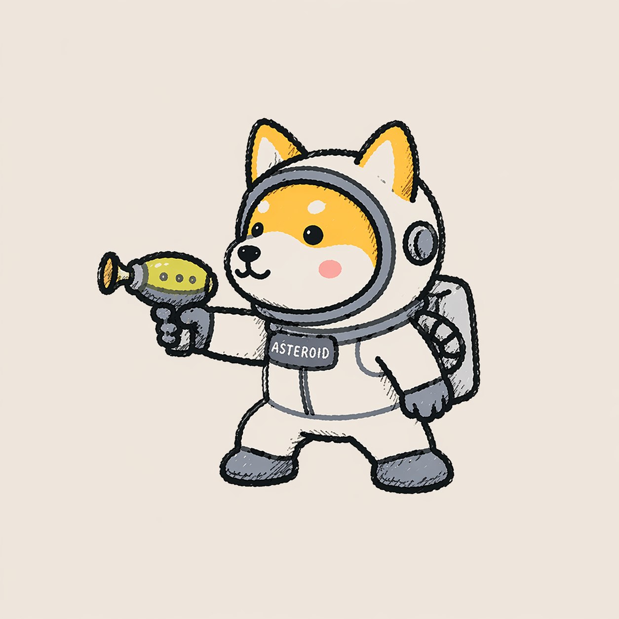 Asteroid, the space dog mascot drawn by Liv
